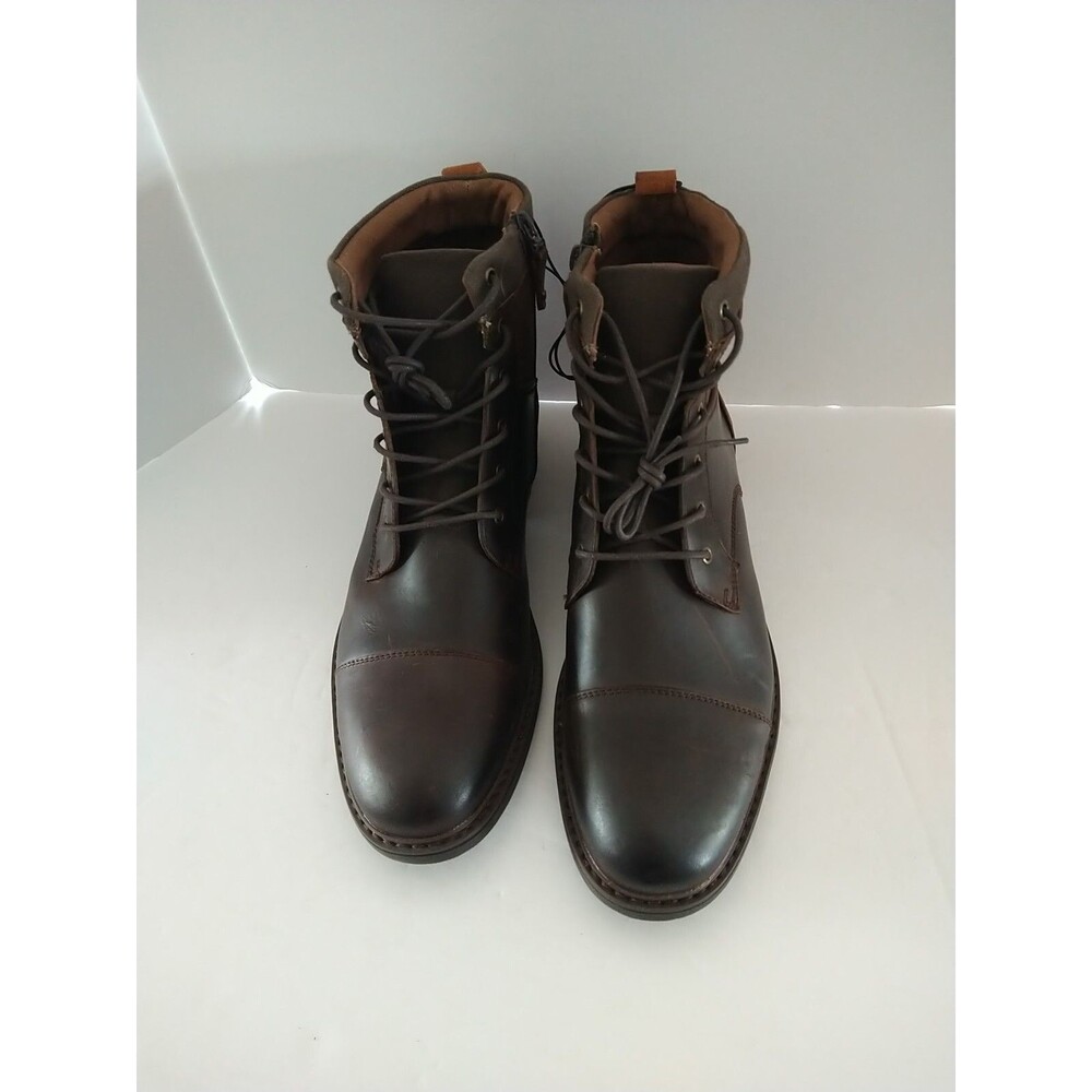 Aldo Brown Leather Combat Buckle Boots Lace Up Ankle Side Zip Shoe Men's 12M